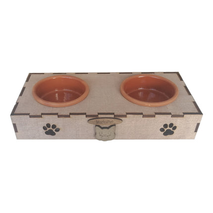 Markapet Ahşap Kedi Mama Su Kabı 200+200 ml