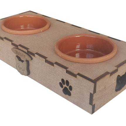 Markapet Ahşap Kedi Mama Su Kabı 200+200 ml