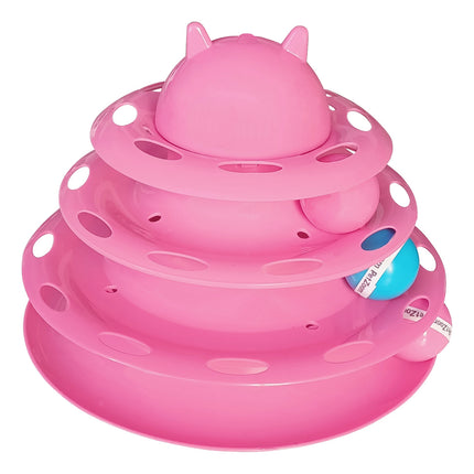 Markapet 3 Katlı Kedi Oyuncağı Kedi Başlıklı Toplu Kule 18-23 cm Pembe