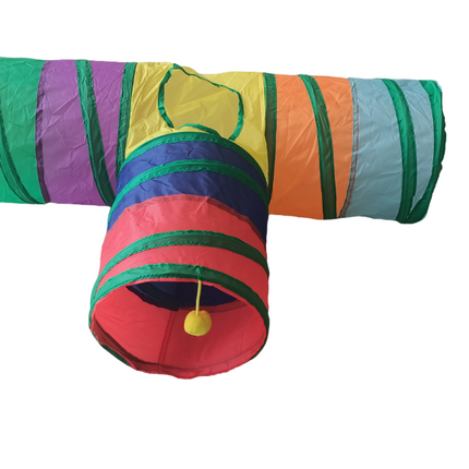 Gökkuşağı Desenli T Model Kedi Oyun Tüneli, Katlanabilir 50 x 75 cm