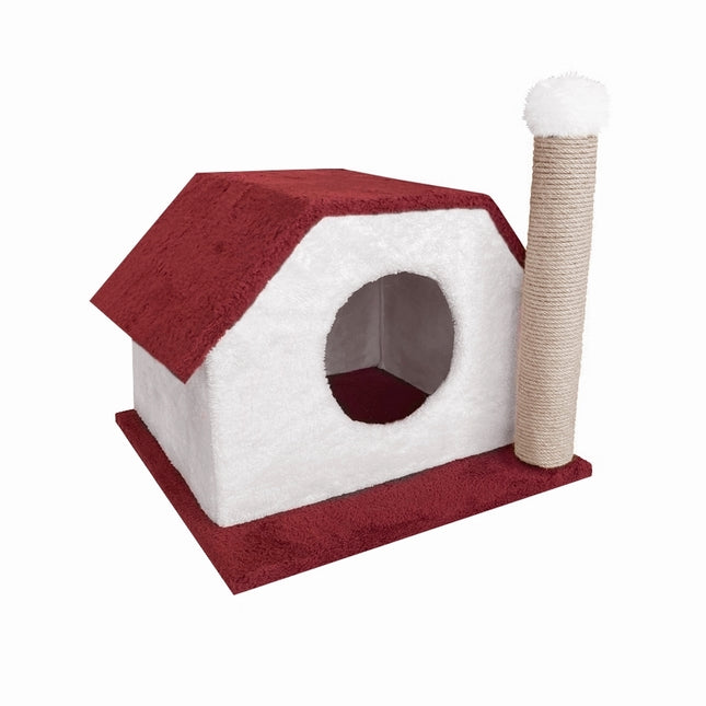Markapet Tırmalamalı Kedi Klubesi 33 x 40 x 45 cm Kırmızı-Beyaz