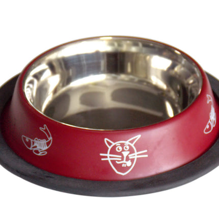 Tommy çelik mama kabı bordo kedi balık desenli 250 ml