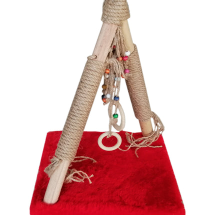 Püsküllü Boncuklu Kedi Tırmalama Tahtası + Oyun Alanı 30*40 cm Kırmızı