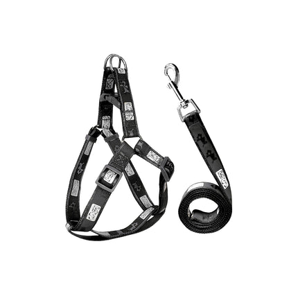 Köpek Göğüs Tasma Seti Köpek Desenli 120 cm-34 cm-47 cm Siyah