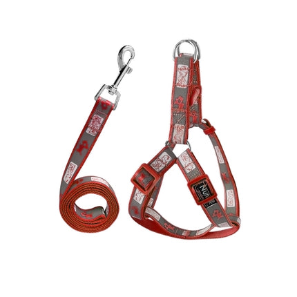 Köpek Göğüs Tasma Seti Köpek Desenli 120 cm-34 cm-47 cm Turuncu