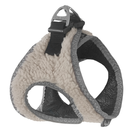 Üç Kilitli Kürklü Kedi Köpek Göğüs Tasması 30-38 cm Small Krem