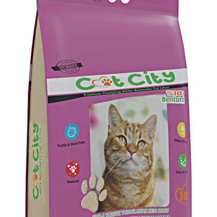 Cat City Ekstra Parfümlü Bentonit Topaklanan Kedi Kumu 10 Lt Lavantalı ( 4 ADET )
