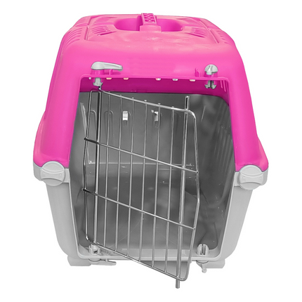 Markapet Metal Kapaklı Kedi Köpek Taşıma Çantası 28 x 32-44 cm Pembe Gri