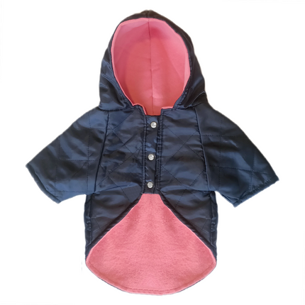 Kapşonlu Ve Astarlı Köpek Montu Medium 31-44 cm Lacivert Pembe