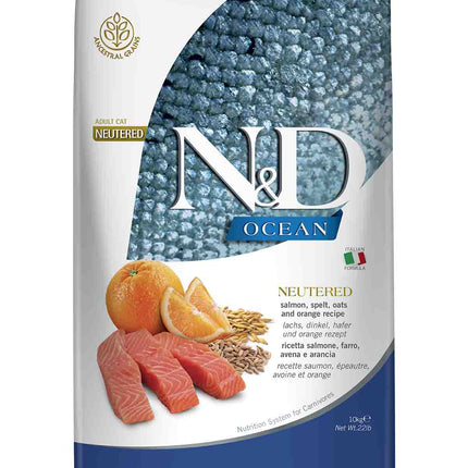 N&D Ocean Düşük Tahıllı Somonlu ve Portakallı Kısırlaştırılmış Kedi Maması 10 KG