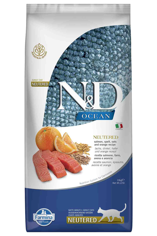 N&D Ocean Düşük Tahıllı Somonlu ve Portakallı Kısırlaştırılmış Kedi Maması 10 KG