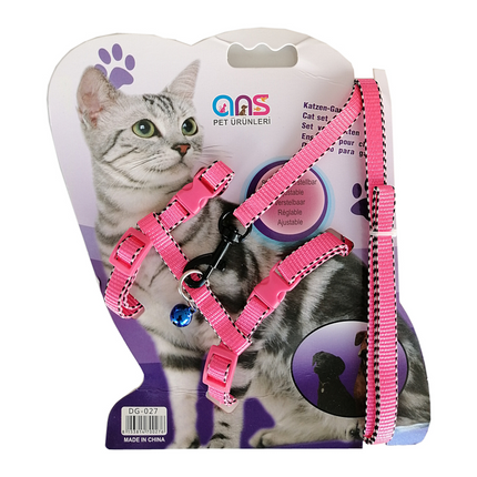 Çizgi İşlemeli Kedi Göğüs Bel Tasması Dokuma Pembe 20 * 32 cm