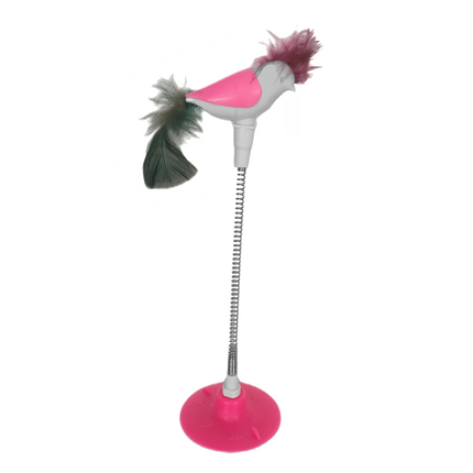 Markapet Vantuzlu Yaylı Kuşlu  Kedi Oyuncağı 30 cm Pembe