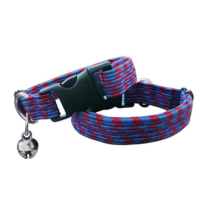Markapet Elastik Örme Kedi Tasması Mavi-Bordo 10 mm A=23/32 cm