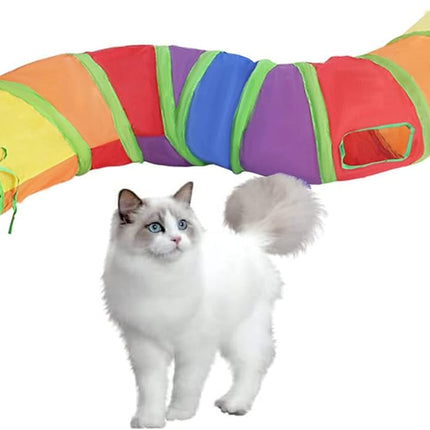 Gökkuşağı Desenli S Model Kedi Oyun Tüneli, Katlanabilir 125 cm