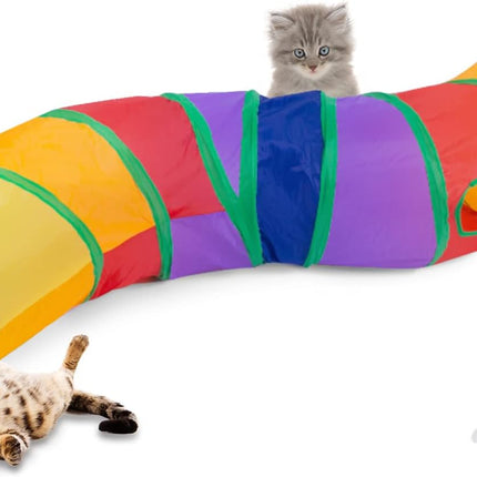 Gökkuşağı Desenli S Model Kedi Oyun Tüneli, Katlanabilir 125 cm