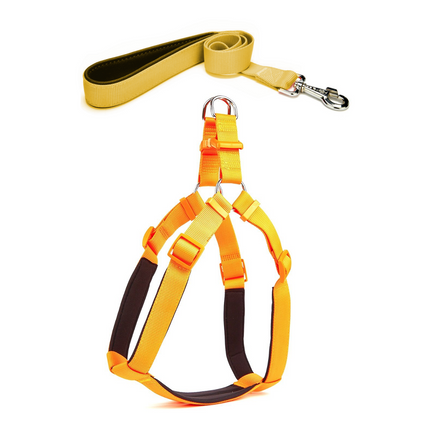 Köpek Göğüs Tasma Seti 40-60 cm Sarı + Gezdirme Kayışı