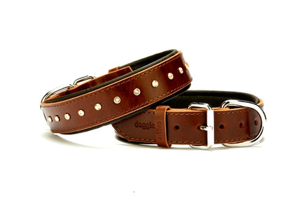 Doggie Kristal Taşlı Köpek Boyun Tasması 3,5 cm / 60 cm Kahverengi