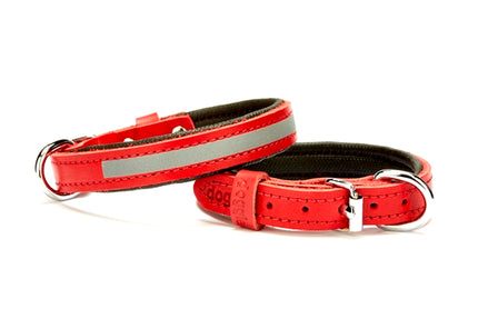 Doggie Konforlu Reflektörlü Deri Köpek Tasması 1,5x25-30 cm Kırmızı