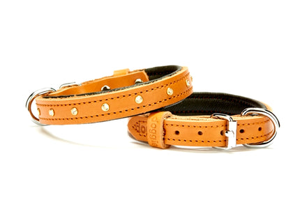 Doggie Konforlu Deri Swarovski Kristal Taşlı Köpek Boyun Tasması 1,5 x 20-26 cm Kamel