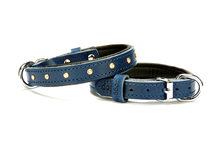 Doggie Konforlu Deri Swarovski Kristal Taşlı Köpek Boyun Tasması 1,5 x 24-30 cm Mavi
