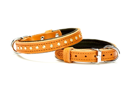 Doggie Konforlu Deri Swarovski Kristal Taşlı Köpek Boyun Tasması 1,5 x 24-30 cm Kamel