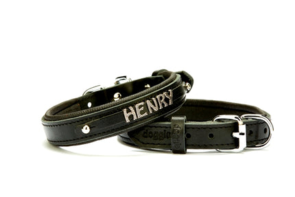 Doggie Deri İsimlikli Köpek Tasması 2x35-40 cm Siyah