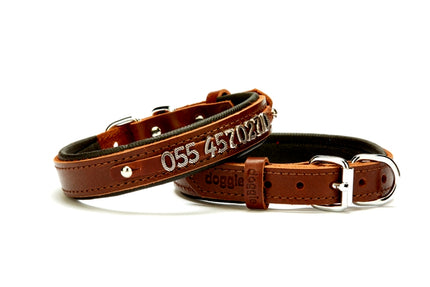 Doggie Deri İsimlikli Köpek Tasması 2x35-40 cm Kahverengi