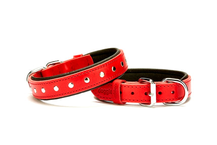 Doggie Deri Rivetli Köpek Tasması 2,5x37-45 cm Kırmızı
