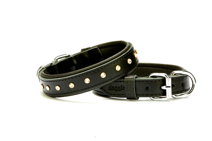 Doggie Konforlu Deri Swarovski Kristal Taşlı Köpek Boyun Tasması 3 x 38-46 cm Siyah