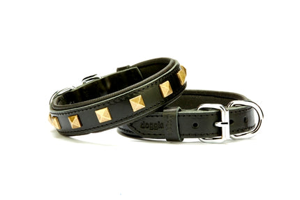 Doggie Piramit Metal İşlemeli Deri Köpek Boyun Tasması 2,5x37x45 cm Siyah