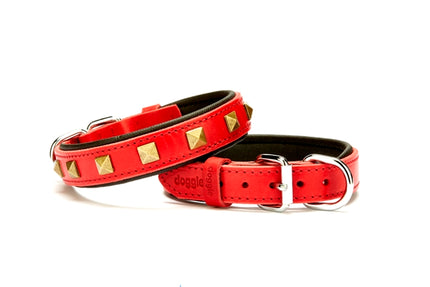 Doggie Piramit Metal İşlemeli Deri Köpek Boyun Tasması 3,5x47x55 cm Kırmızı