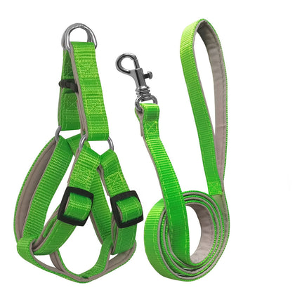 Gezdirme Kayışlı Dokuma Köpek Göğüs Tasma Seti 52*73-110 cm Neon Yeşil