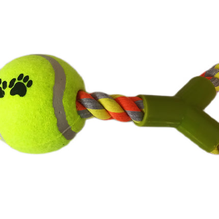 Düğümlü Y Şekilli Tenis Toplu Köpek Oyuncağı 7-37 cm Sarı