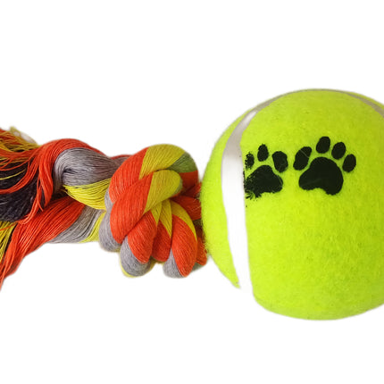 Düğümlü Y Şekilli Tenis Toplu Köpek Oyuncağı 7-37 cm Sarı