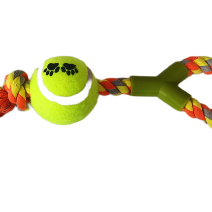Düğümlü Y Şekilli Tenis Toplu Köpek Oyuncağı 7-37 cm Sarı