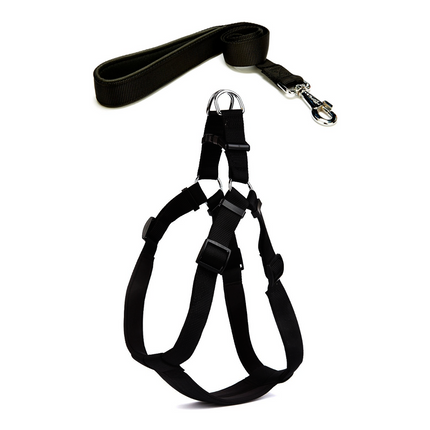 Köpek Göğüs Tasma Seti 30-40 cm Siyah + Gezdirme Kayışı