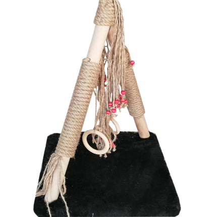 Püsküllü Boncuklu Kedi Tırmalama Tahtası + Oyun Alanı 30*40 cm Siyah