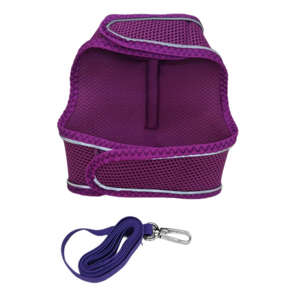 Çift Kilitli Sportif Kedi Köpek Göğüs Tasma Seti 34-44 cm Large Mor