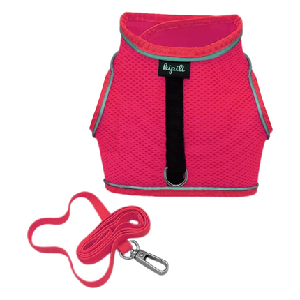 Çift Kilitli Sportif Kedi Köpek Göğüs Tasma Seti 30-38 cm Small Pembe