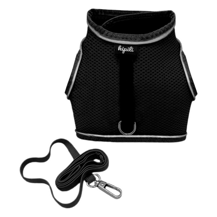 Çift Kilitli Sportif Kedi Köpek Göğüs Tasma Seti 30-38 cm Small Siyah