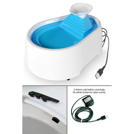Cado Pet Kedi Köpek Su Pınarı Şelale 2 Litre - 5 volt ( usb'li ) Mavi