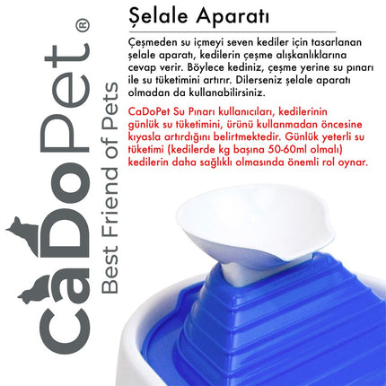 Cado Pet Kedi Köpek Su Pınarı Şelale 2 Litre - 5 volt ( usb'li ) Mavi