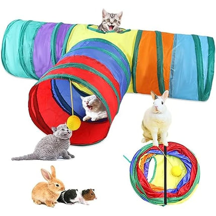 Gökkuşağı Desenli T Model Kedi Oyun Tüneli, Katlanabilir 50 x 75 cm