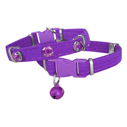 Markapet Kadife Kedi Boyun Tasması Taşlı 20-32 cm Mor