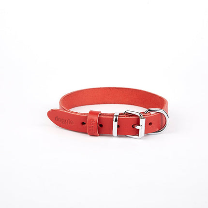 Doggie Deri El Yapımı Köpek Boyun Tasması 2x30-35 cm Kırmızı