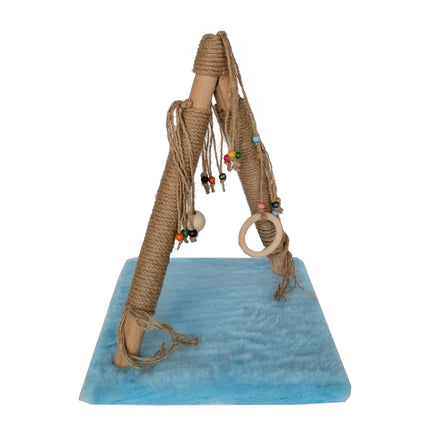 Püsküllü Boncuklu Kedi Tırmalama Tahtası + Oyun Alanı 30*40 cm Turkuaz