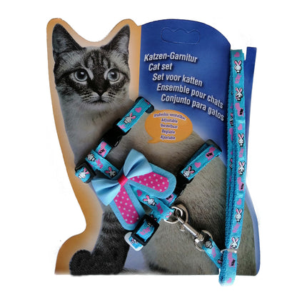 Atlantik Kurdelalı Desenli Kedi Göğüs Bel Tasması 20*32 cm Turkuaz