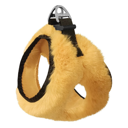 Üç Kilitli Peluş Kedi Köpek Göğüs Tasması 32-40 cm Medium Sarı