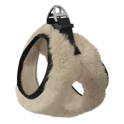 Üç Kilitli Peluş Kedi Köpek Göğüs Tasması 32-40 cm Medium Krem